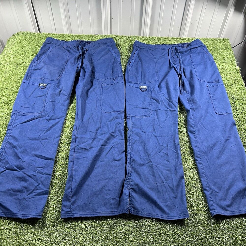 X2 Cherokee Workwear Scrub Pants Blue Elastic Waist Pockets Women's Petite S